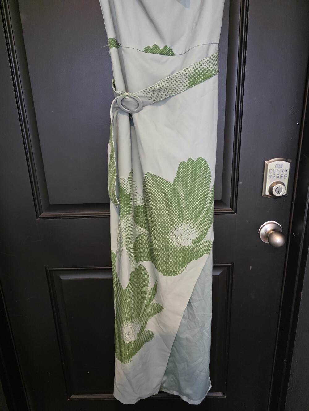 NWT Jewel Badgley Mischka Floral Maxi Dress Green Blue Belted Wedding Guest $198 - Picture 5 of 13